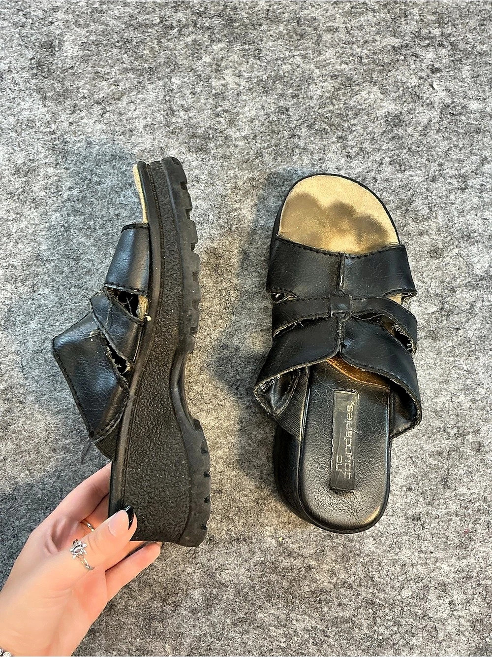 No Boundaries Y2K Platform Black Strappy Wedge Sandals Size 8